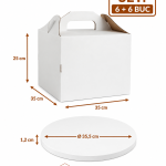 Set cutie tort cu maner 35x35x25 cm si platforma rotunda ArtisPack 6+6 bucati