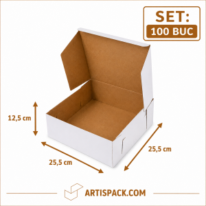Cutie tort alb kraft ArtisPack 25,5x25,5x12,5 cm set 100 bucati