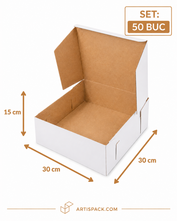 Cutie tort alb kraft 30x30x15 cm ArtisPack set 50 bucati