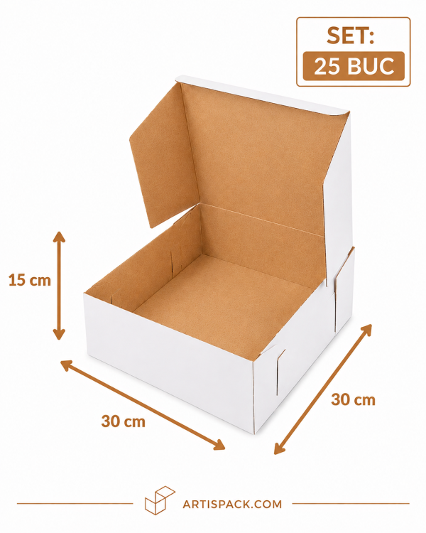 Cutie tort alb kraft 30x30x15 cm ArtisPack set 25 bucati