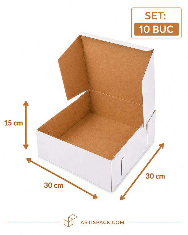 Cutie tort alb kraft 30x30x15 cm ArtisPack set 10 bucati