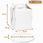 Cutie tort cu maner 25x25x25 ArtisPack cu disc gros O25 cm 10+10 bucati