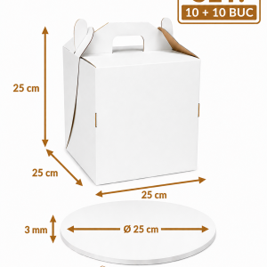 Cutie tort cu maner 25x25x25 ArtisPack cu disc gros O25 cm 10+10 bucati
