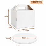 Set cutie tort cu maner 25x25x25 cm si platforma rotunda ArtisPack 10+10 bucati