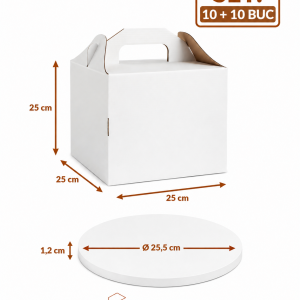 Set cutie tort cu maner 25x25x25 cm si platforma rotunda ArtisPack 10+10 bucati