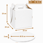 Cutie tort cu maner 25x25x25 ArtisPack cu disc gros O25 cm 40+40 bucati