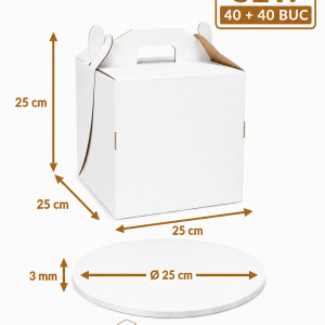 Cutie tort cu maner 25x25x25 ArtisPack cu disc gros O25 cm 40+40 bucati