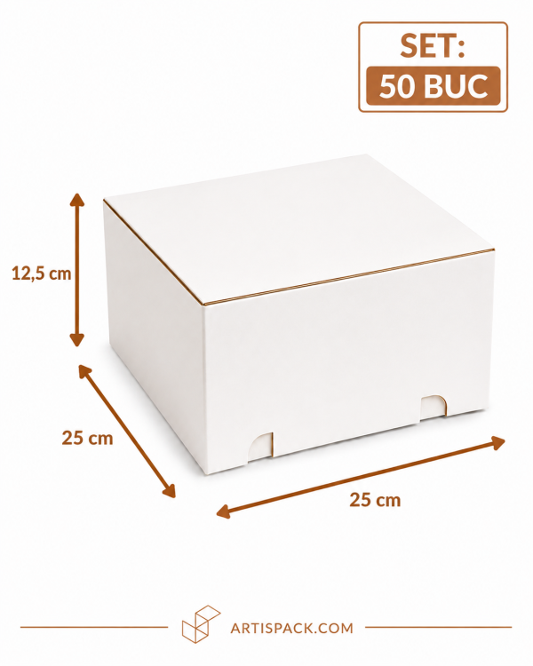 Cutie tort alb kraft 25x25x12,5 cm 50 buc ArtisPack Cutie tort alb kraft 25x25x12,5 cm ArtisPack set 50 bucati