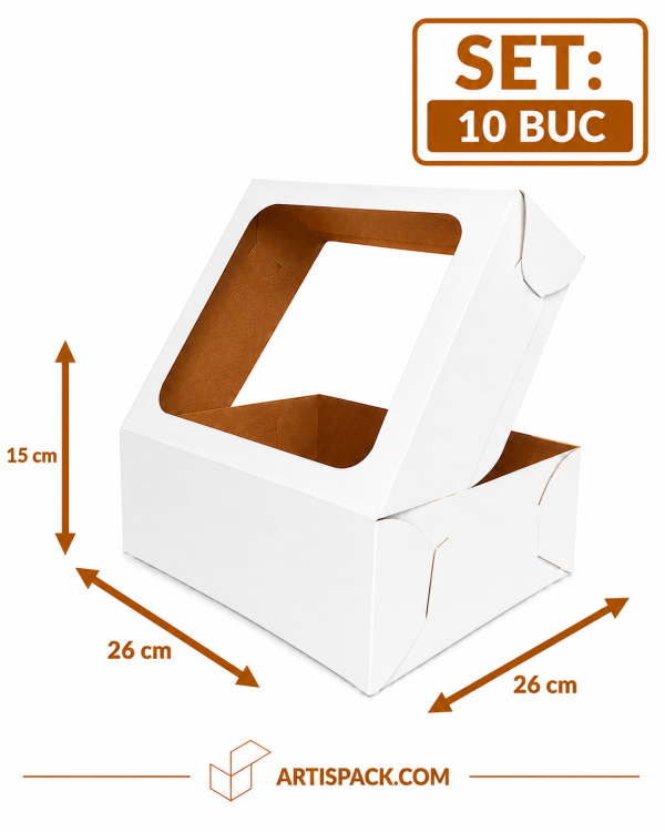 Cutie tort cu geam 26x26x15 cm ArtisPack set 10 bucati