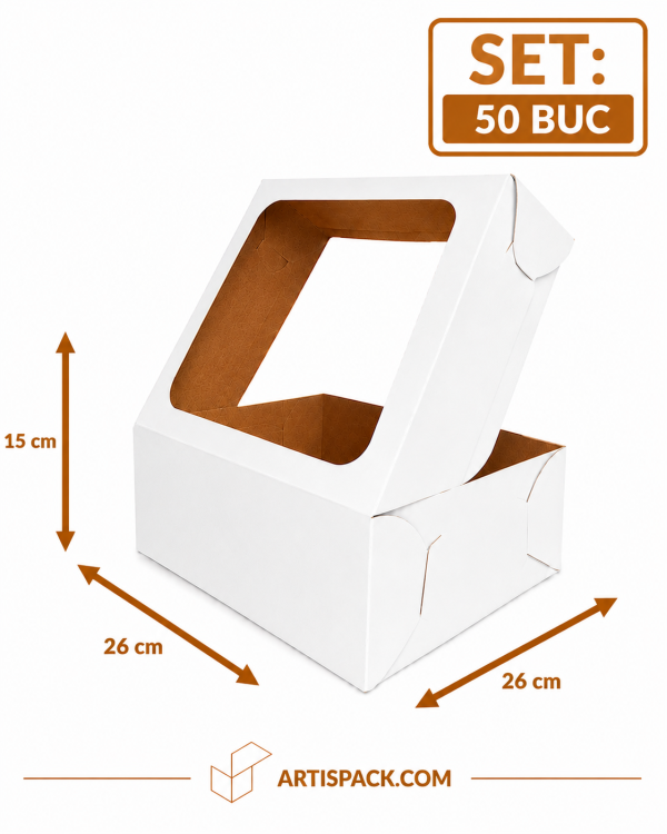 Cutie tort cu geam 26x26x15 cm ArtisPack set 50 bucati