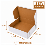 Cutie tort alb kraft ArtisPack 35,5x35,5x15 cm set 100 bucati
