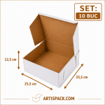Cutie tort alb kraft ArtisPack 25,5x25,5x12,5 cm set 10 bucati