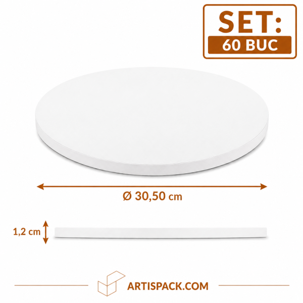 Platforma tort rotunda alba ArtisPack O30,50xH1,2 cm set 60 bucati