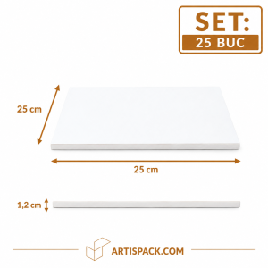 Platforma tort patrata 25x25 ArtisPack alba H1,2 cm set 25 bucati