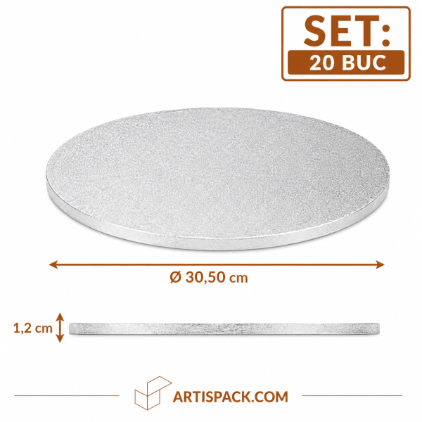 Platforma tort rotunda argintie ArtisPack O30,50xH1,2 cm set 20 bucati