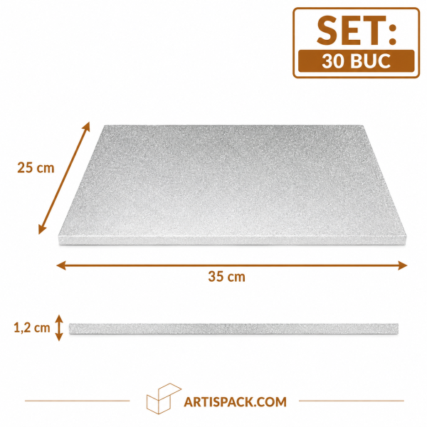 Platforma tort argintie 25x35 ArtisPack H1,2 cm set 30 bucati
