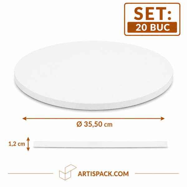 Platforma tort rotunda alba 35,50 cm ArtisPack H1,2 cm set 20 bucati