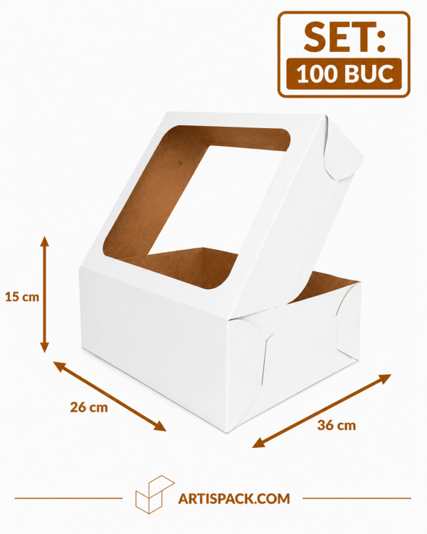 Cutie tort cu geam 26x36x15 cm ArtisPack set 100 bucati