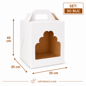 Cutie tort cu geam 35x35x45 cm ArtisPack din carton alb kraft