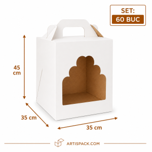 Cutie tort cu geam 35x35x45 cm ArtisPack din carton alb kraft
