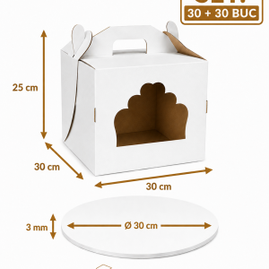 Cutie tort cu geam 30x30x25 ArtisPack cu disc gros O30 cm 30+30 bucati