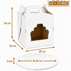 Cutie tort cu geam 28x28x30 ArtisPack cu disc gros O28 cm 12+12 bucati