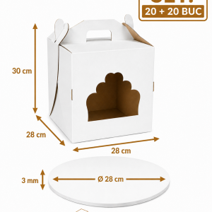 Cutie tort cu geam 28x28x30 ArtisPack cu disc gros O28 cm 20+20 bucati