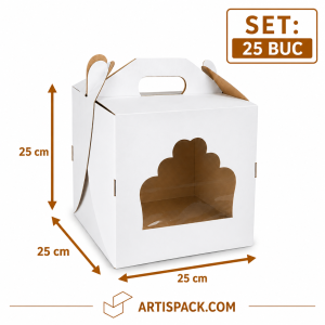 Cutie tort alb kraft cu geam ArtisPack 25x25x25 cm set 25 bucati