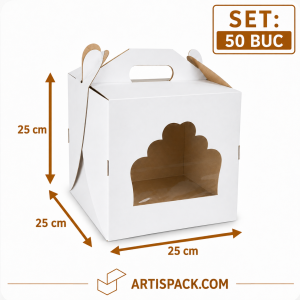 Cutie tort alb kraft cu geam ArtisPack 25x25x25 cm set 50 bucati