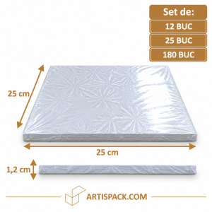 Platforma tort patrata alba 25x25 cm H1,2 cm Art. Seturi 12 buc, 25 buc, 180 buc.