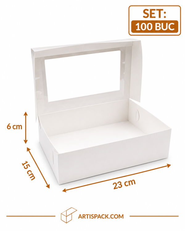 Cutie prajituri cu geam 23x15x6 cm ArtisPack set 100 bucati