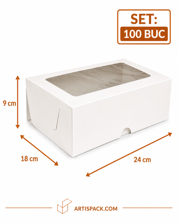 Cutie prajituri cu geam 24x18x9 cm ArtisPack set 100 bucati