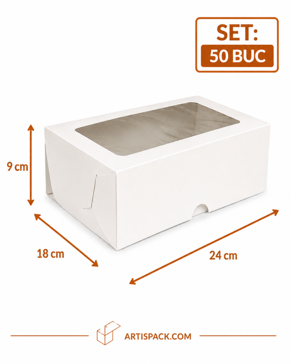 Cutie prajituri cu geam 24x18x9 cm ArtisPack set 50 bucati