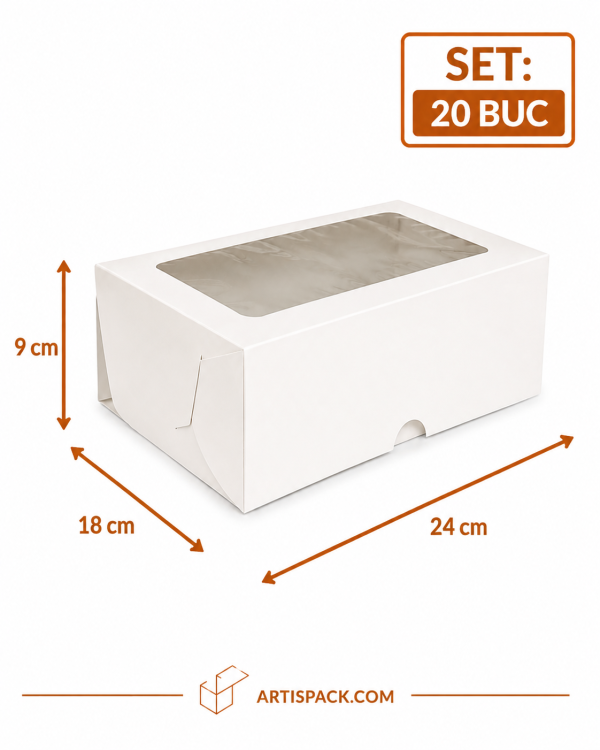 Cutie prajituri cu geam 24x18x9 cm ArtisPack set 20 bucati