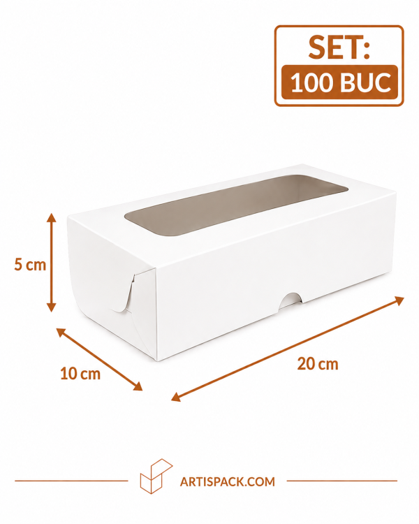 Cutie prajituri cu geam 20x10x5 cm ArtisPack set 100 bucati