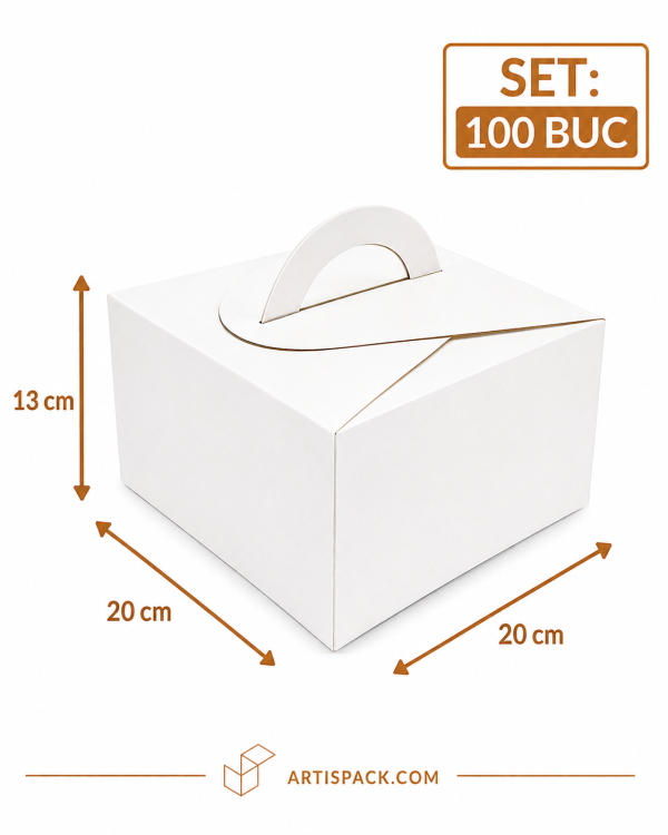 Cutie prajituri cu maner 20x20x13 cm ArtisPack set 100 bucati