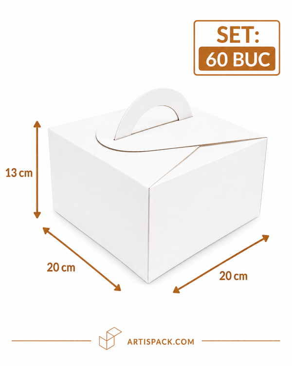 Cutie prajituri cu maner 20x20x13 cm ArtisPack set 60 bucati