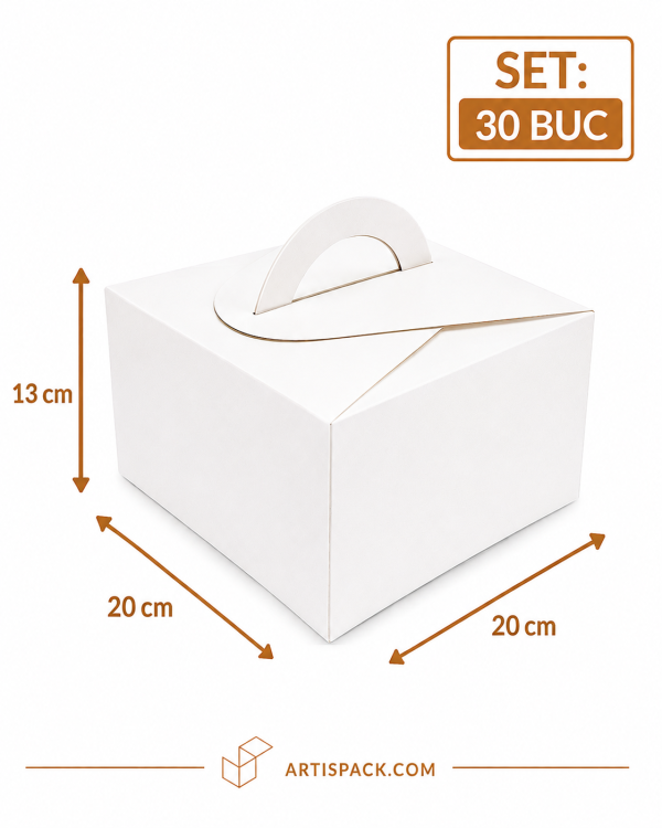 Cutie prajituri cu maner 20x20x13 cm ArtisPack set 30 bucati