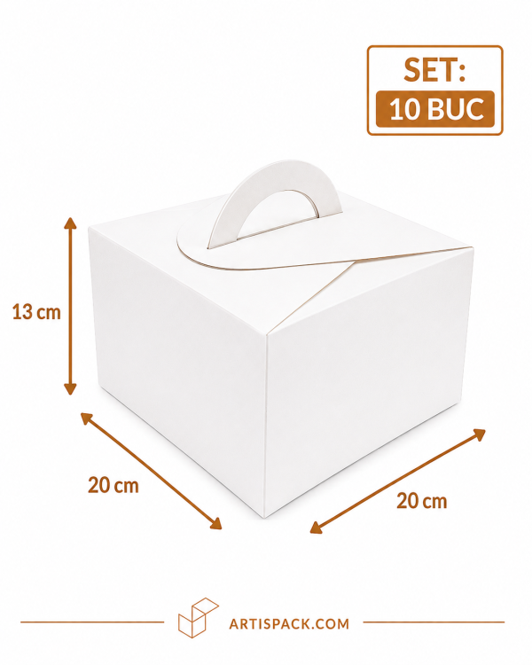Cutie prajituri cu maner 20x20x13 cm ArtisPack set 10 bucati