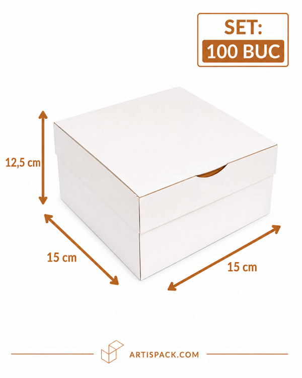 Cutie prajituri alba 15x15x10 cm ArtisPack set 100 bucati