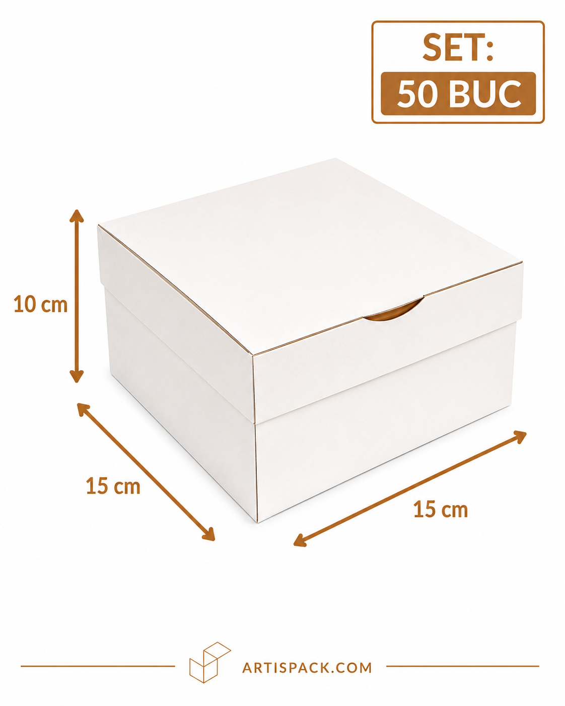 Cutie prajituri alba 15x15x10 cm ArtisPack set 50 bucati