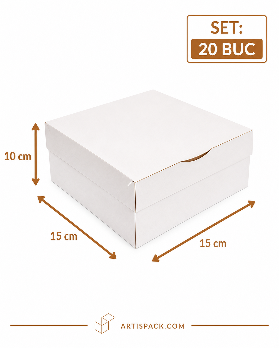 Cutie prajituri alba 15x15x10 cm ArtisPack set 20 bucati