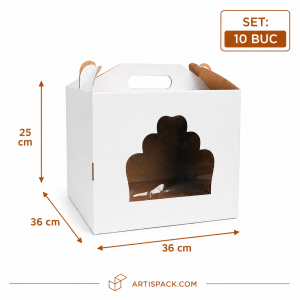 Cutie tort alb kraft cu geam 36x36x25 cm ArtisPack