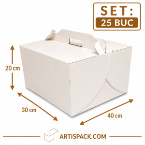Cutie tort cu maner 30x40x20 cm ArtisPack alb kraft set 25 bucati
