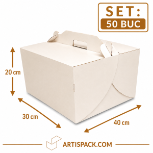 Cutie tort cu maner 30x40x20 cm ArtisPack alb kraft set 50 bucati
