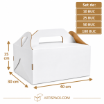 Cutie pentru tort alb/kraft 30 × 40 × 15 cm cu mâner, ArtisPack