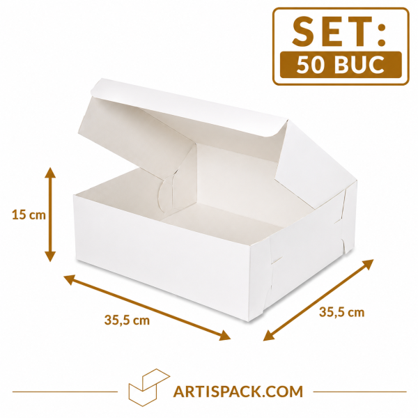 Cutie tort alba ArtisPack 35,5x35,5x15 cm set 50 bucati