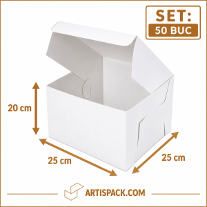 Cutie tort albă 25x25x20 cm, set 50 bucăți ArtisPack