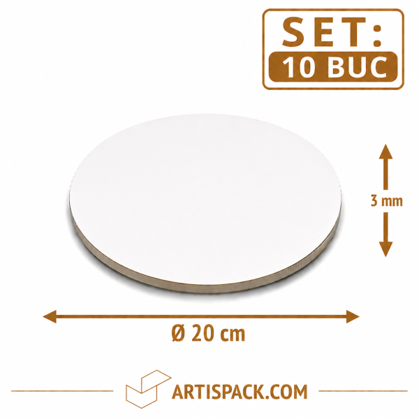 Disc gros tort rotund alb kraft O20 cm 3 mm din carton alimentar ArtisPack