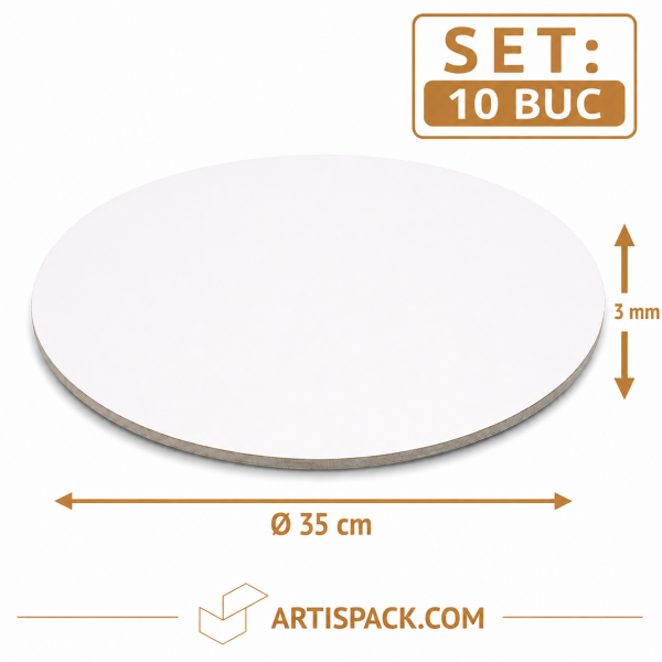 Disc gros tort rotund alb kraft O35 cm 3 mm din carton alimentar ArtisPack